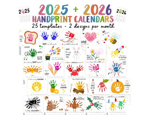Bundle 2025 + 2026 Handprint Calendars (Month on 1 page)