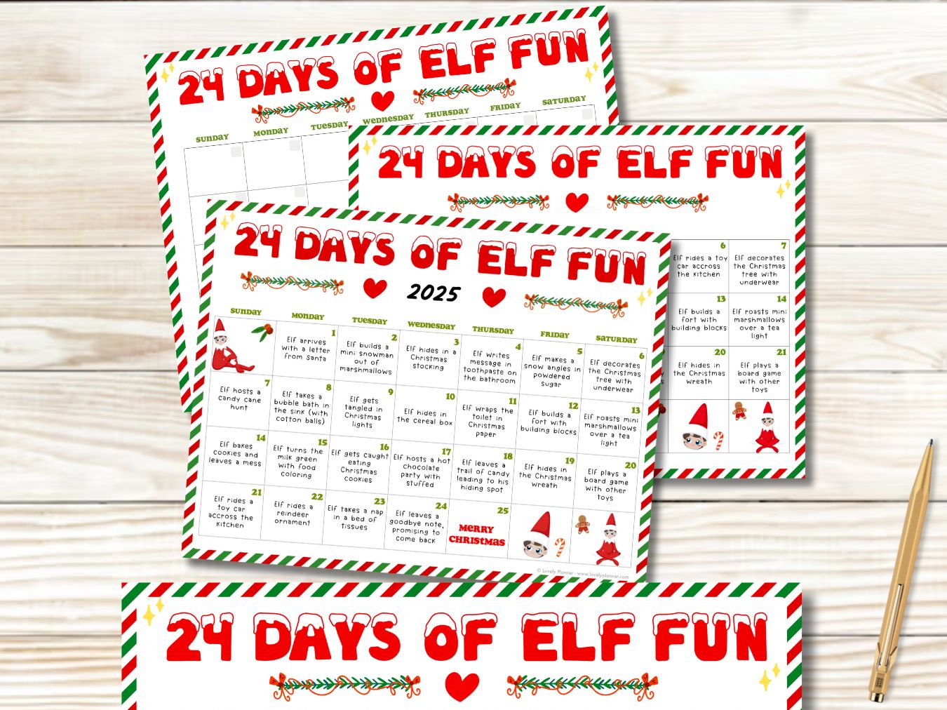 Editable Elf Ideas Calendar Printable