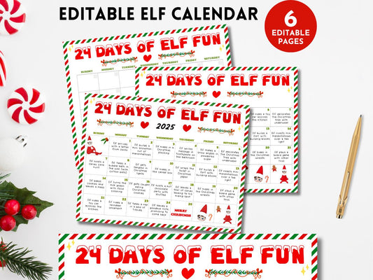 Editable Elf Ideas Calendar Printable
