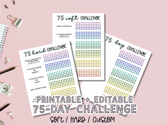 Bundle of 3: 75 Soft/Hard/Custom Challenge Tracker - Editable PDF