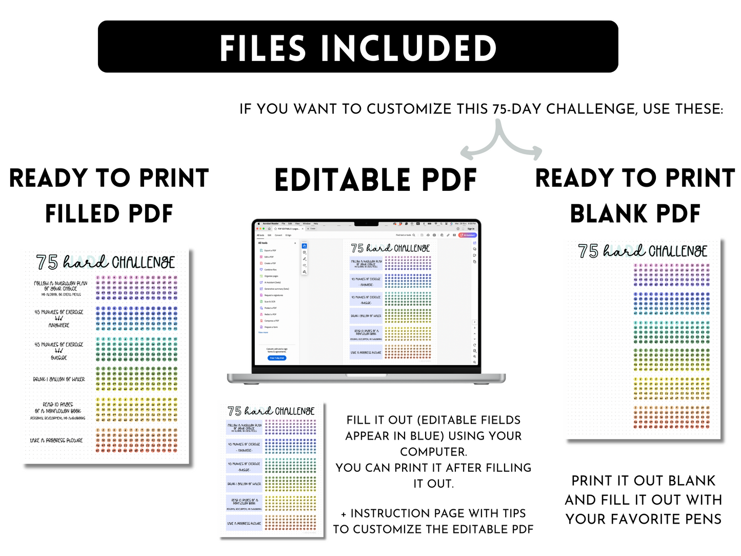 75 Hard Challenge Tracker - Editable PDF