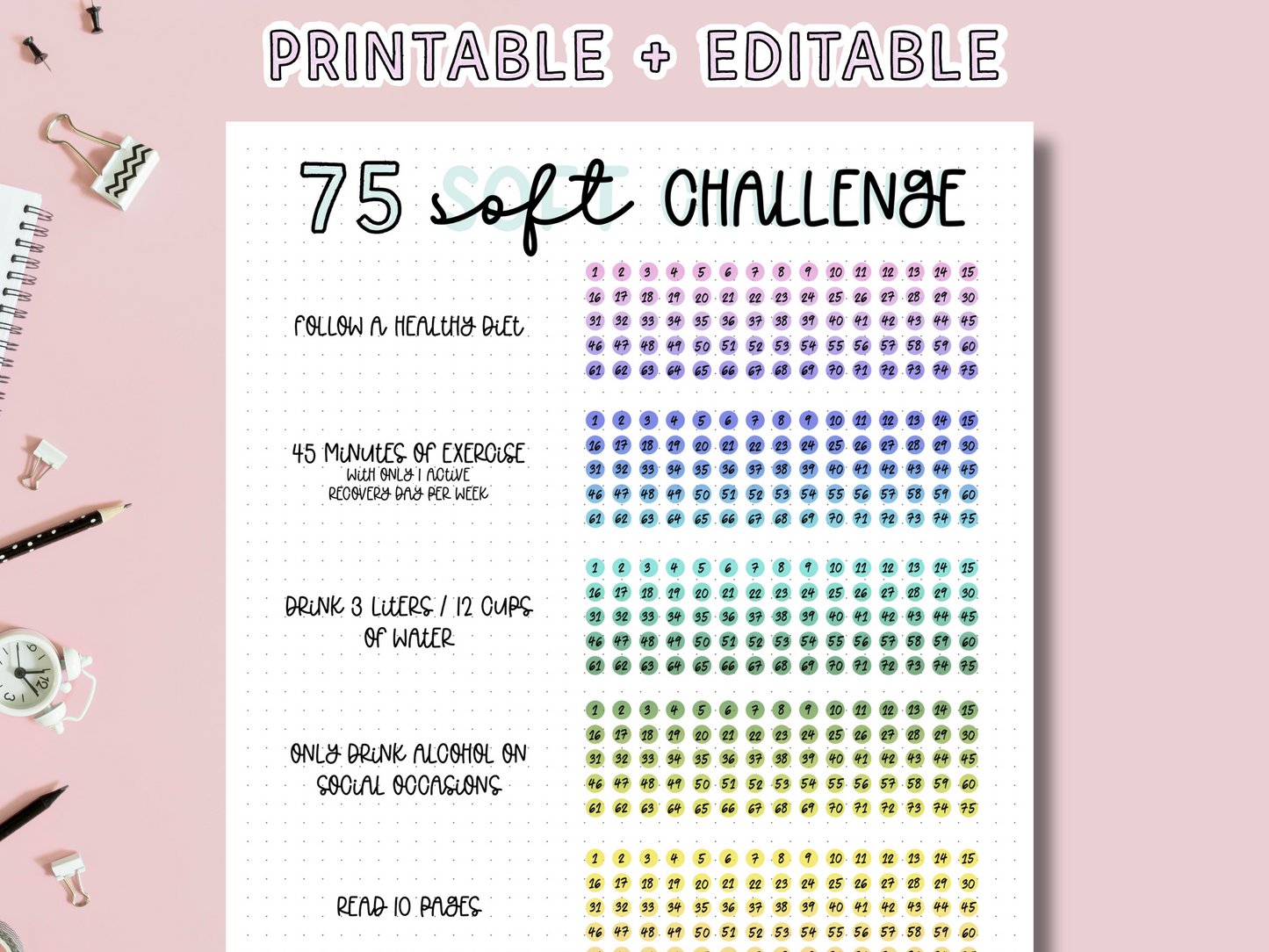 75 Soft Challenge Tracker - Editable PDF