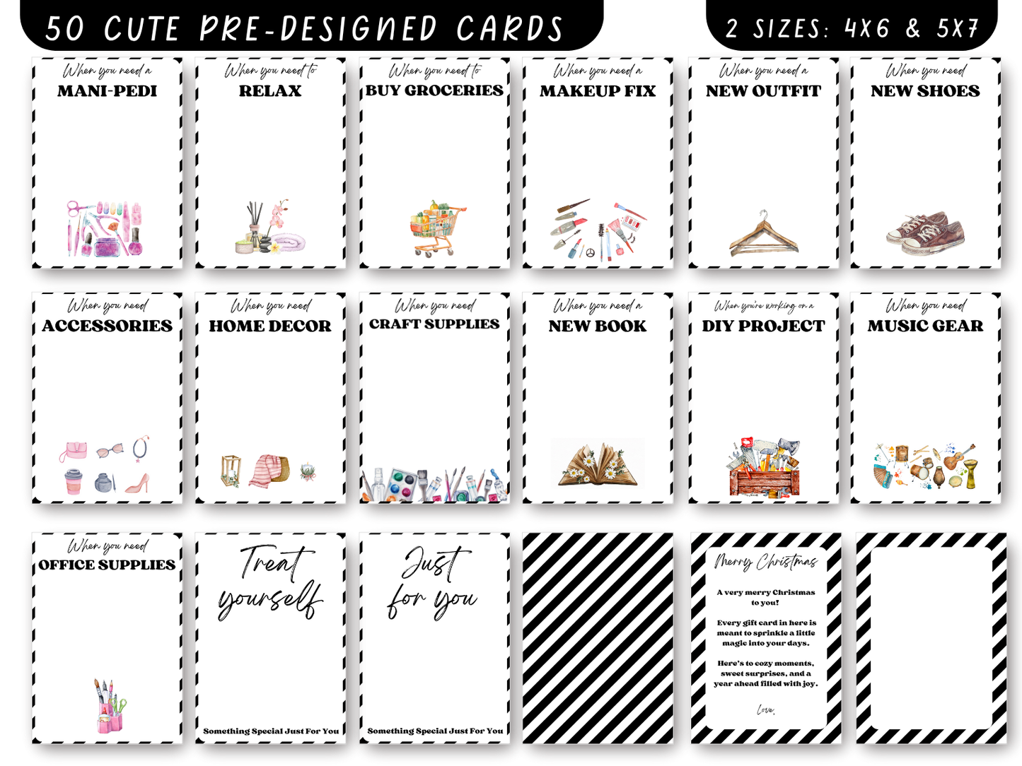 Editable & Printable Christmas Gift Card Book - 50 gift card holders + 3 covers in 2 sizes 4x6 & 5x7 (SET B)