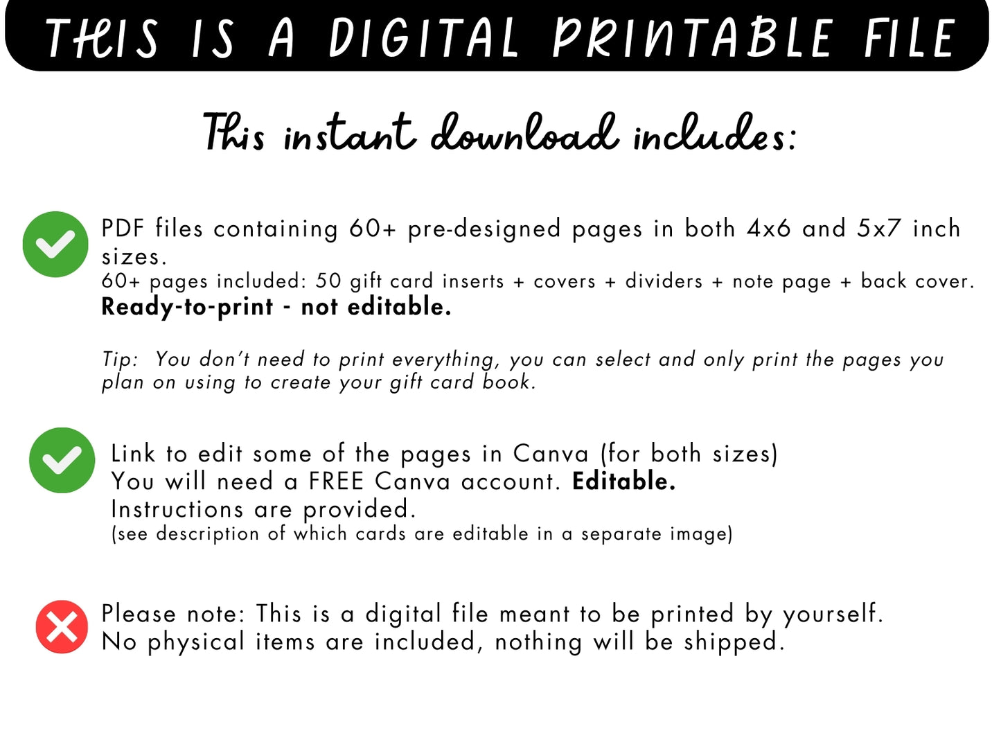 Editable & Printable Graduation Gift Card Book - 50 gift card holders + 4 covers in 2 sizes 4x6 & 5x7 (Set E)
