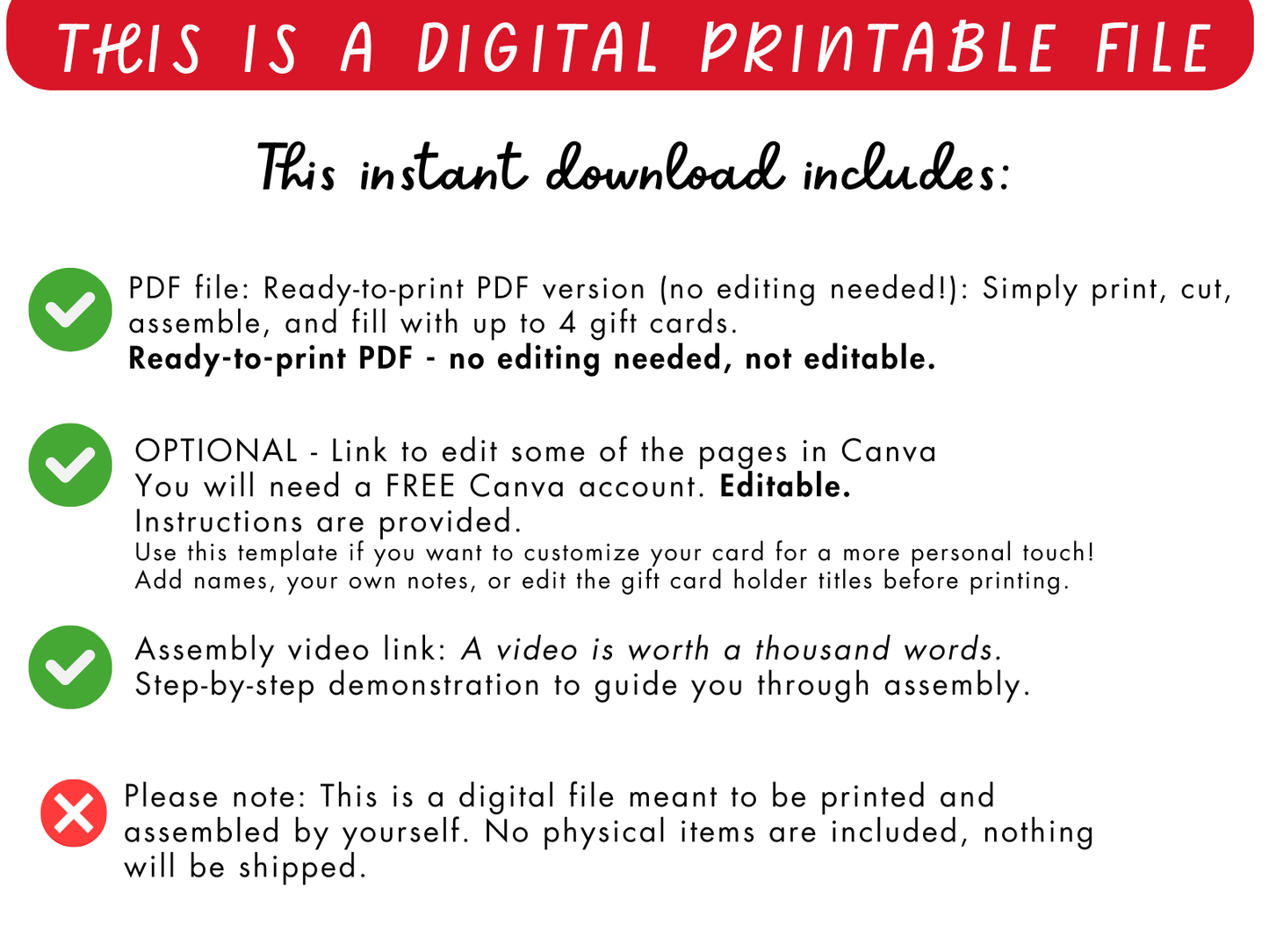 Printable Waterfall Card – Valentine's Day Gift Card Holder (Holds 4 Gift Cards)