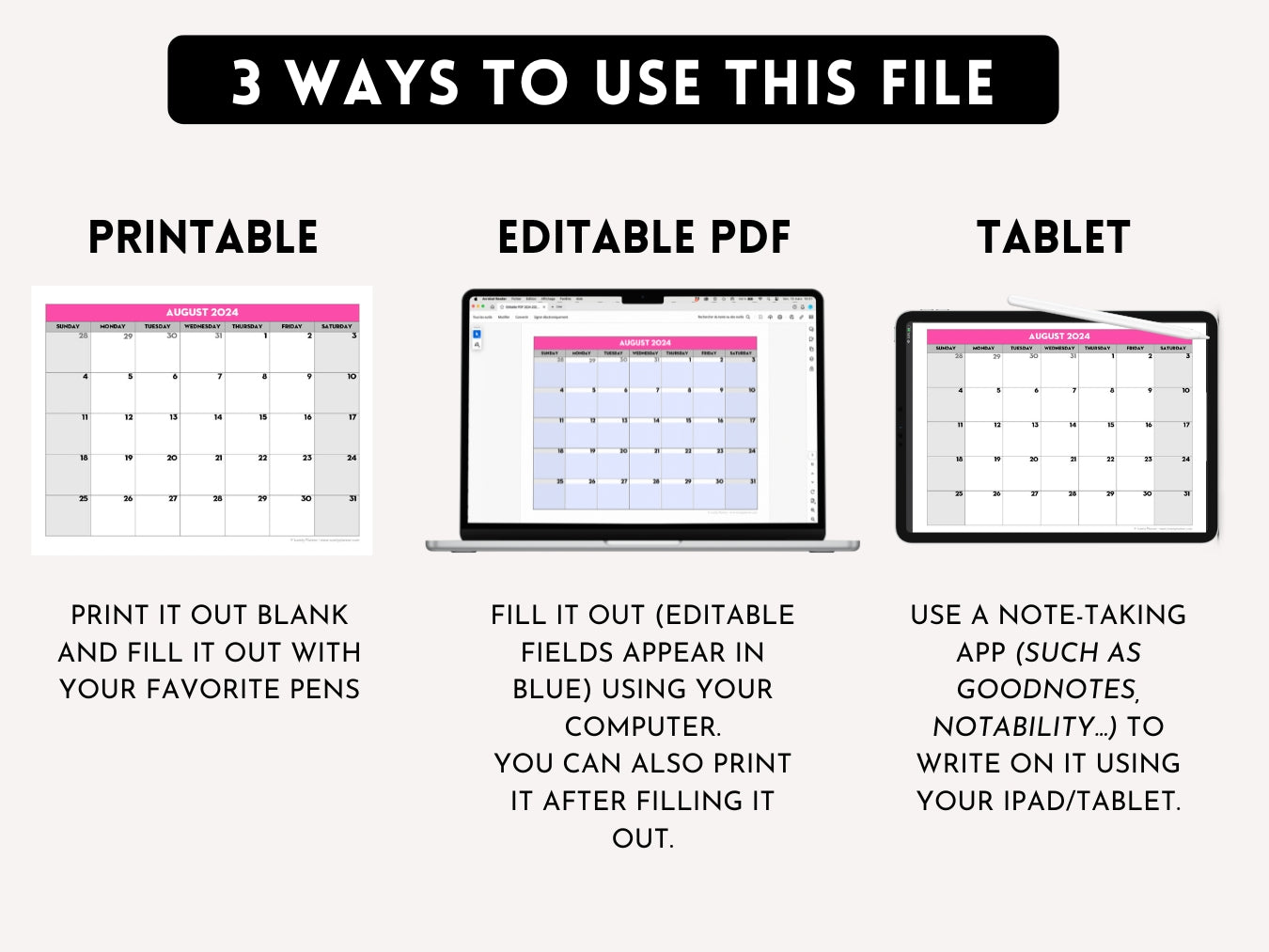 EDITABLE PDF - 2024-2025 Monthly School Calendar