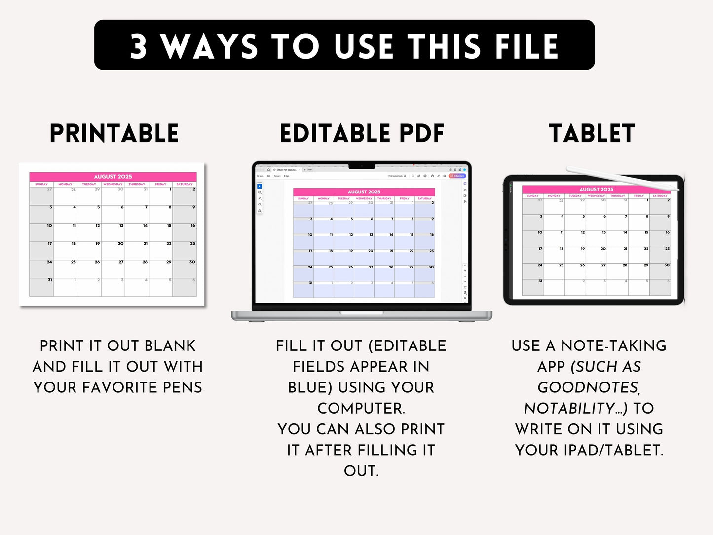 EDITABLE PDF - 2025-2026 Monthly School Calendar