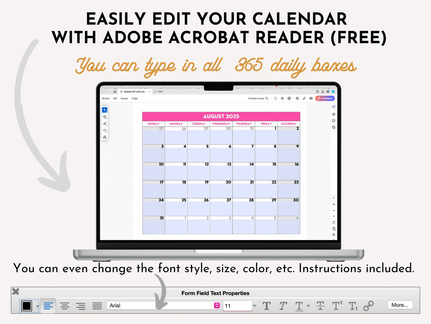 EDITABLE PDF - 2025-2026 Monthly School Calendar