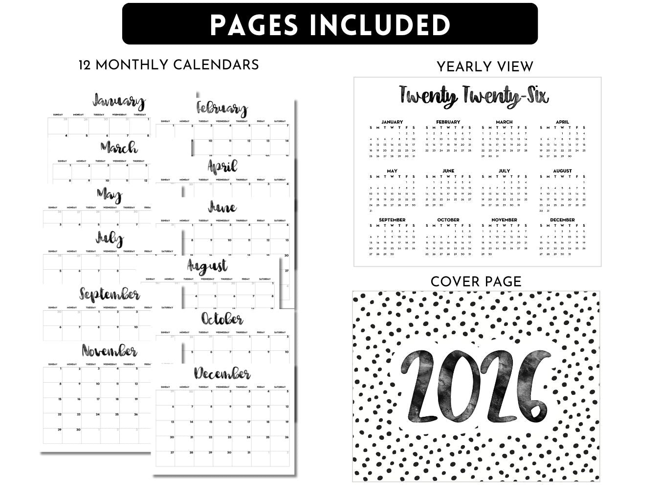 2026 Monthly Calendar - EDITABLE PDF