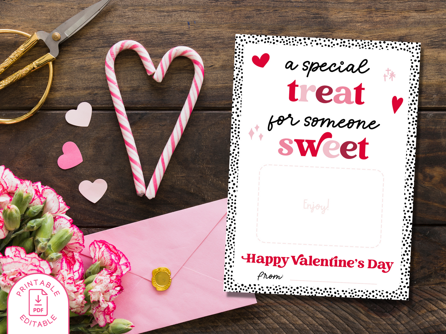 A special Treat For Someone Sweet Valentine Gift Card Holder - Dots - Editable PDF