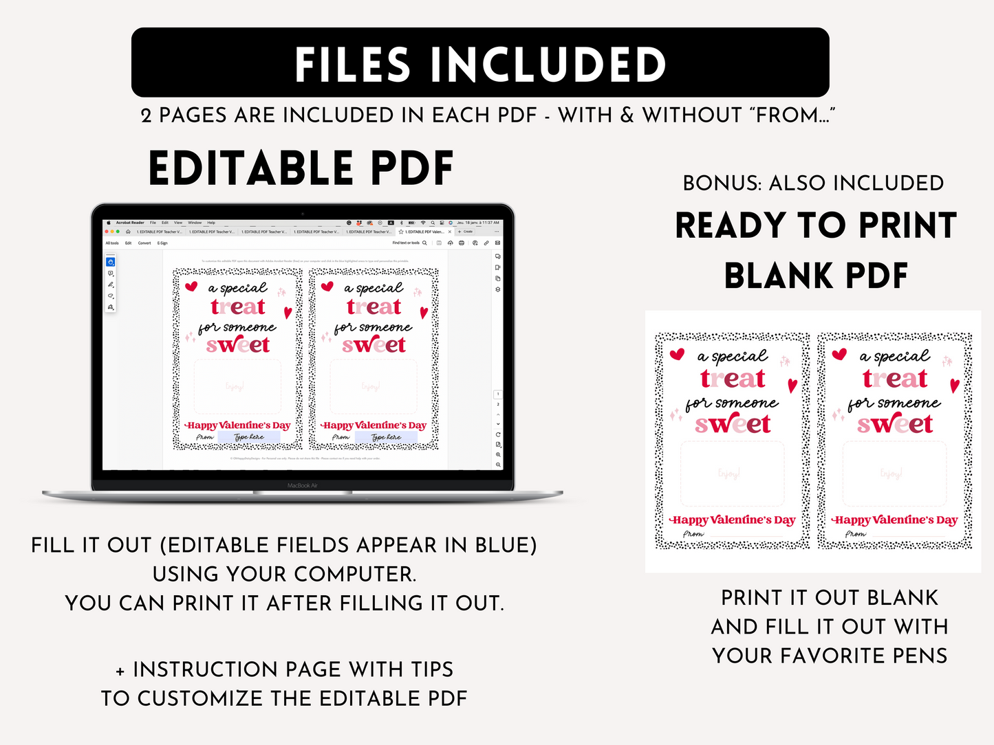 A special Treat For Someone Sweet Valentine Gift Card Holder - Dots - Editable PDF