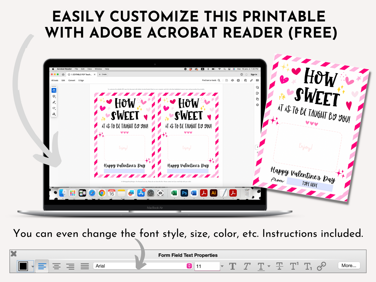 Printable Teacher Valentine Gift Card Holder - Editable PDF