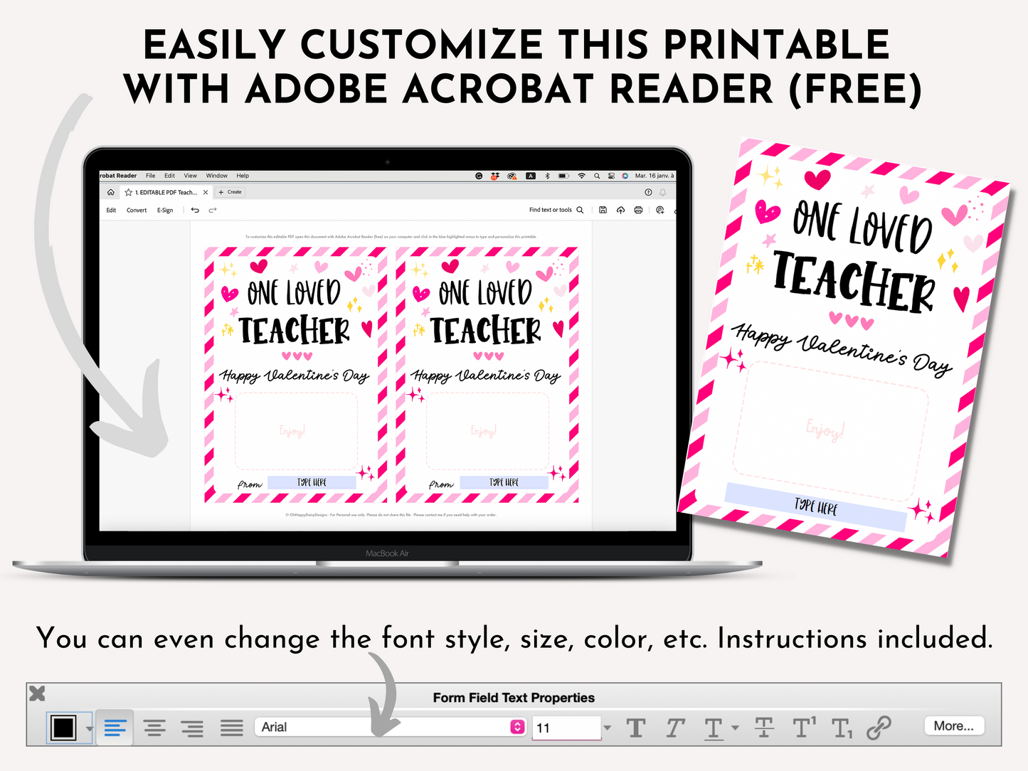 Printable Teacher Valentine Gift Card Holder - Editable PDF