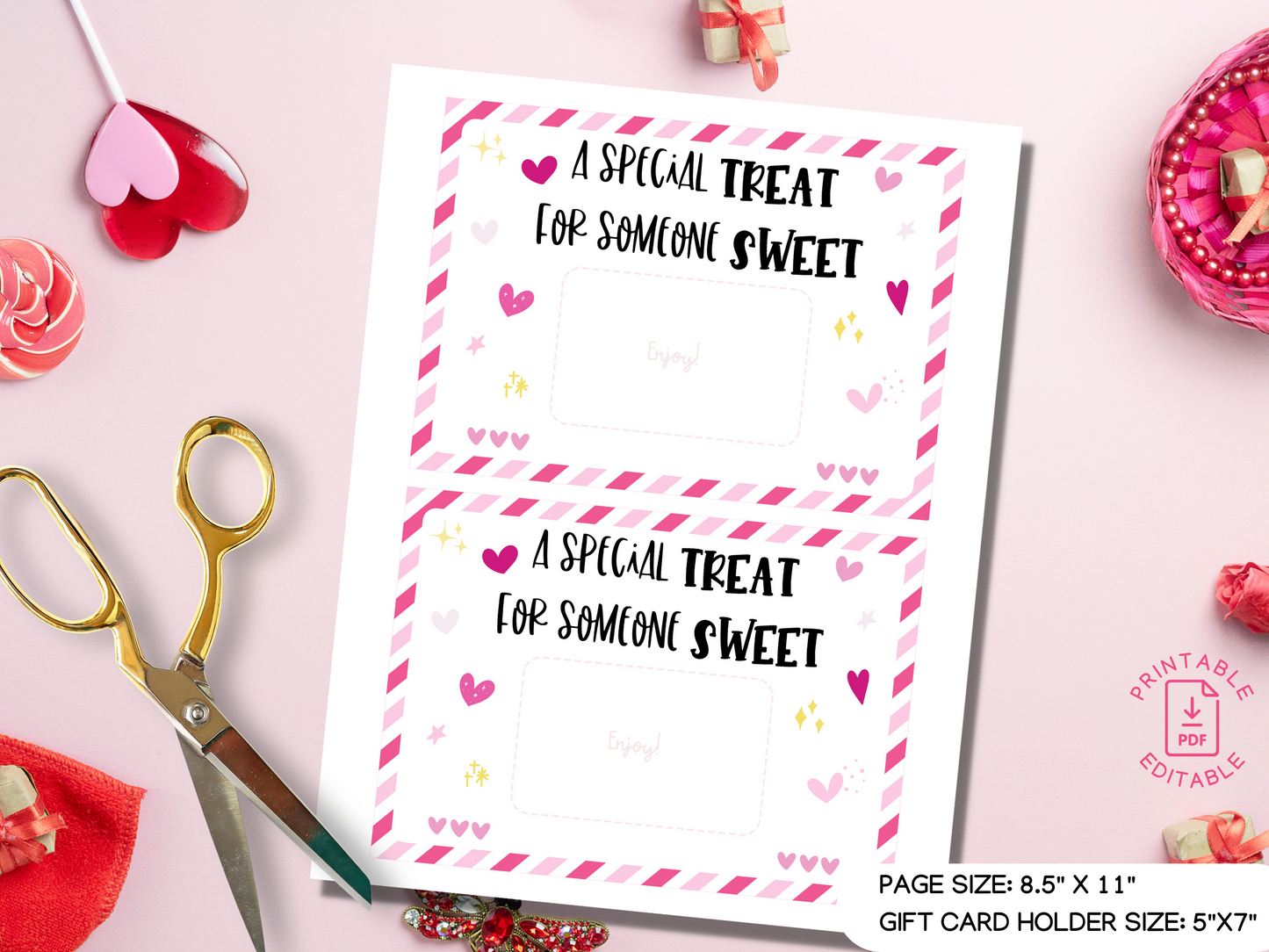 A special Treat For Someone Sweet Valentine Gift Card Holder - Editable PDF