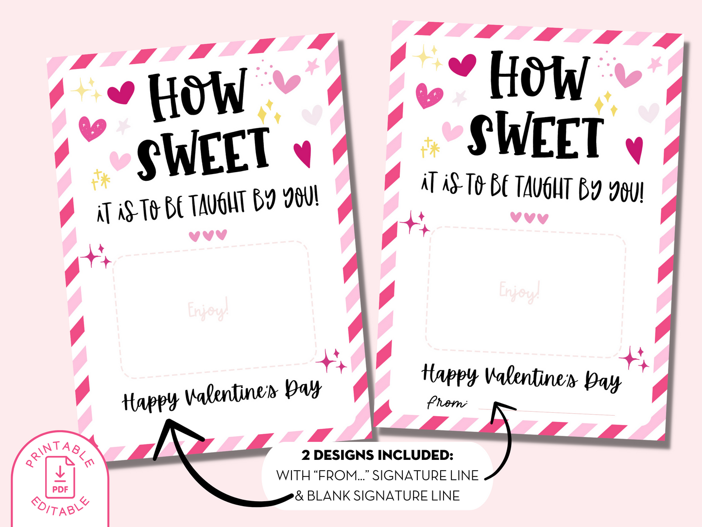 Printable Teacher Valentine Gift Card Holder - Editable PDF