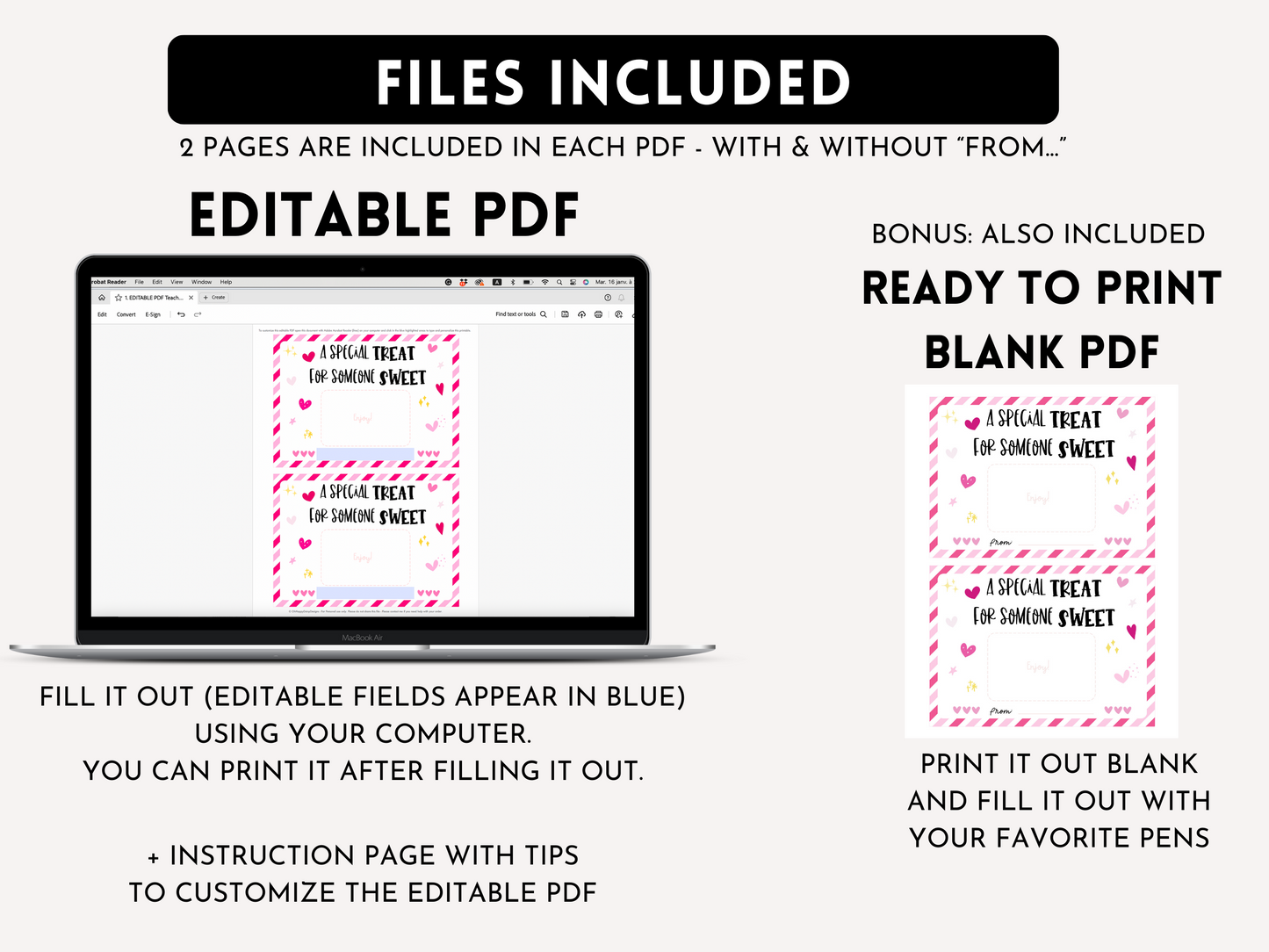 A special Treat For Someone Sweet Valentine Gift Card Holder - Editable PDF