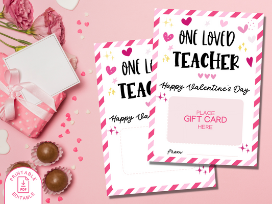 Printable Teacher Valentine Gift Card Holder - Editable PDF
