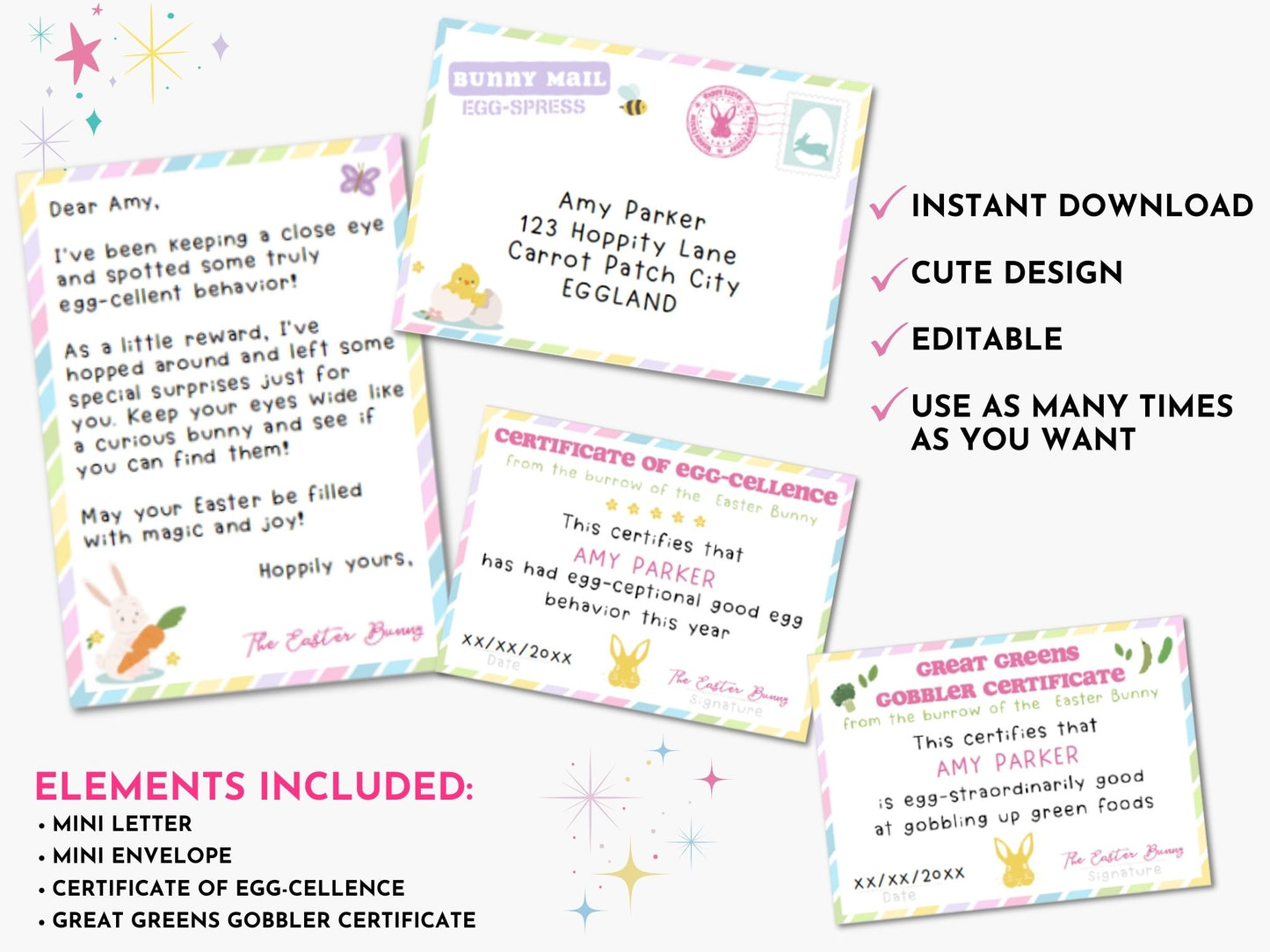 Editable Mini Easter Bunny Letter Kit - Editable PDF