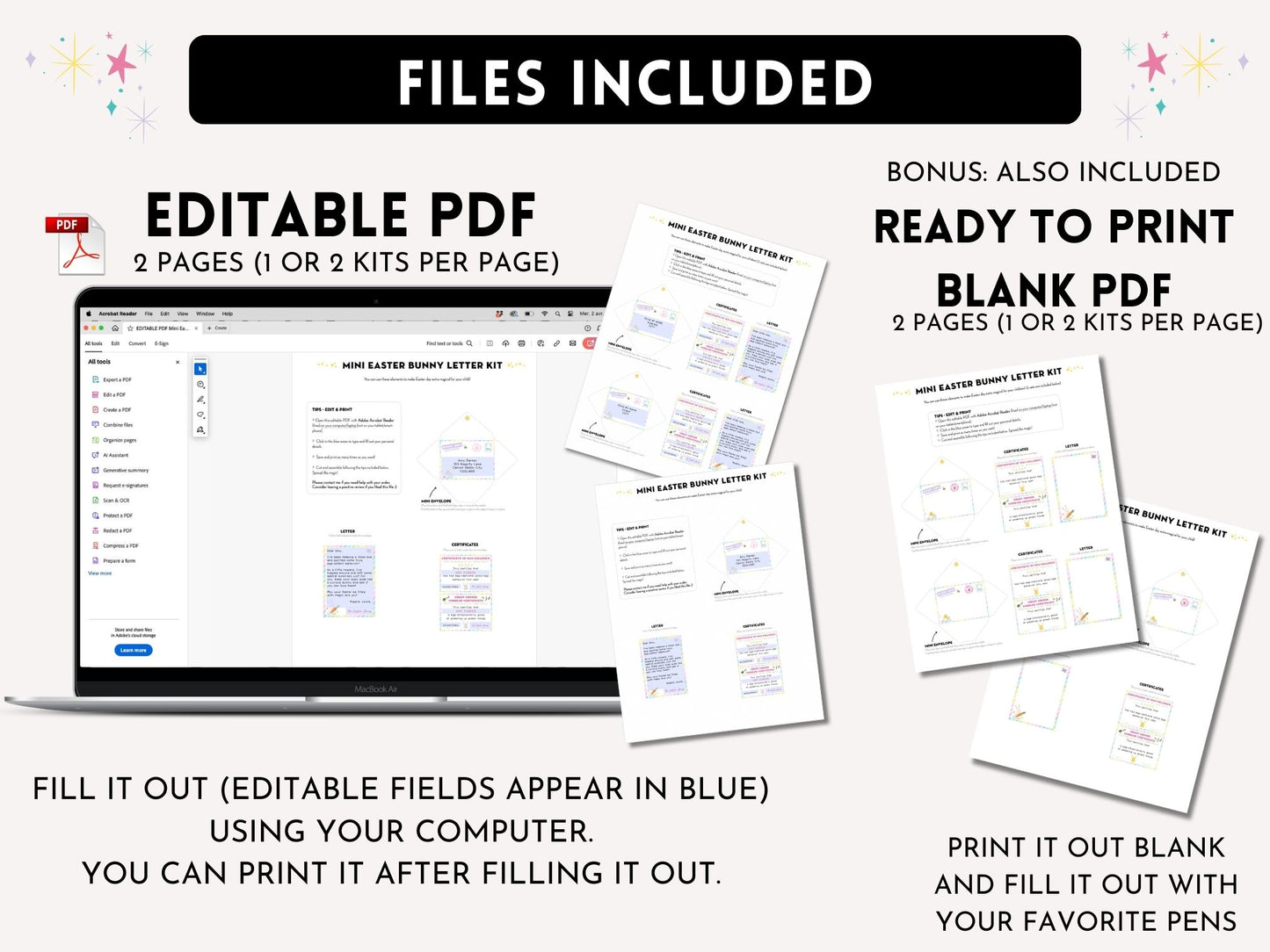 Editable Mini Easter Bunny Letter Kit - Editable PDF