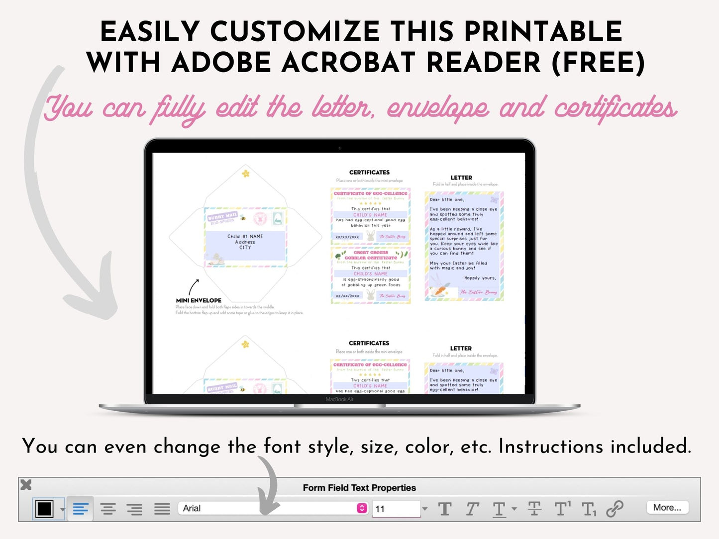 Editable Mini Easter Bunny Letter Kit - Editable PDF