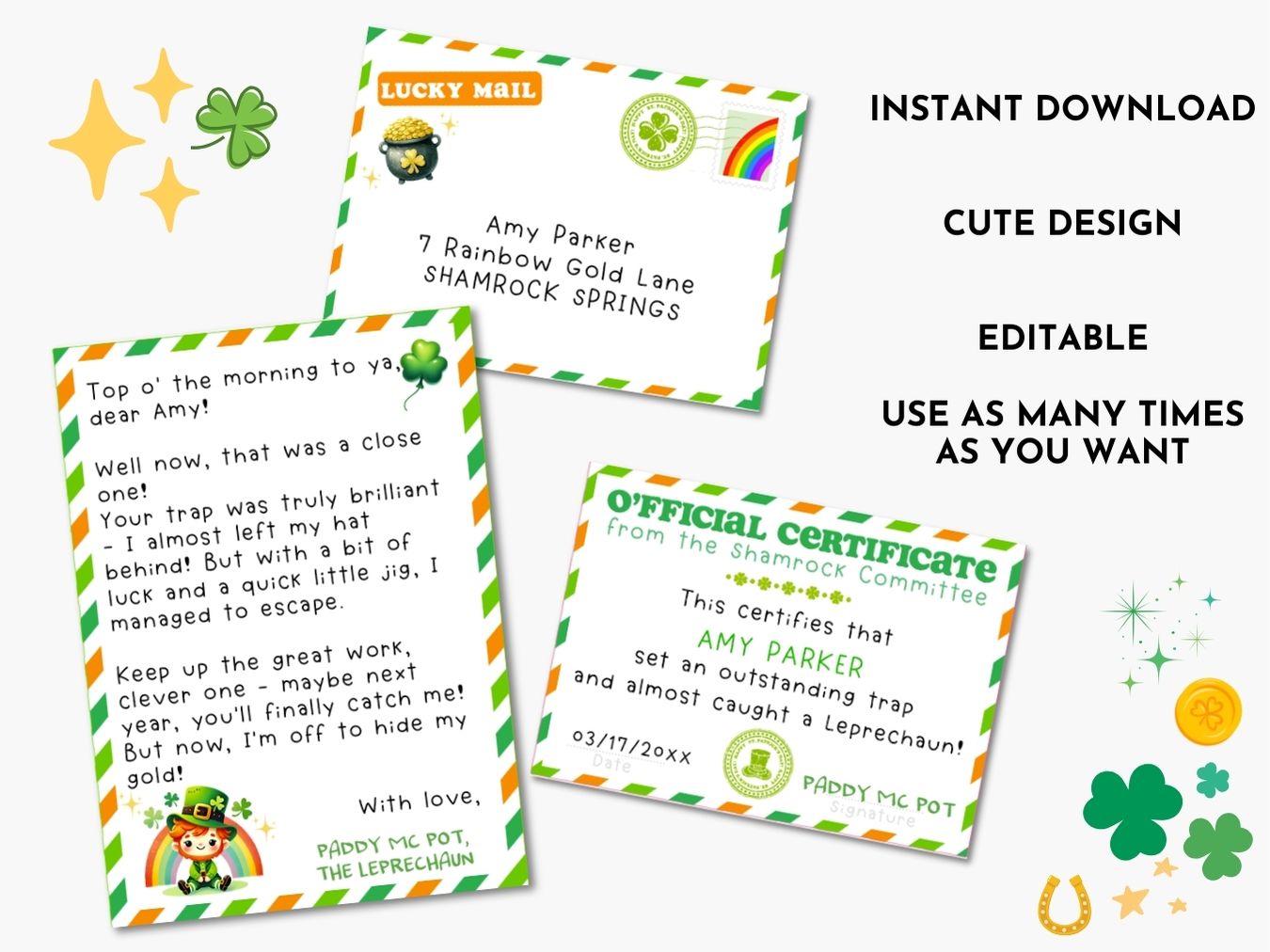 Editable Mini Leprechaun Letter Kit - Editable PDF