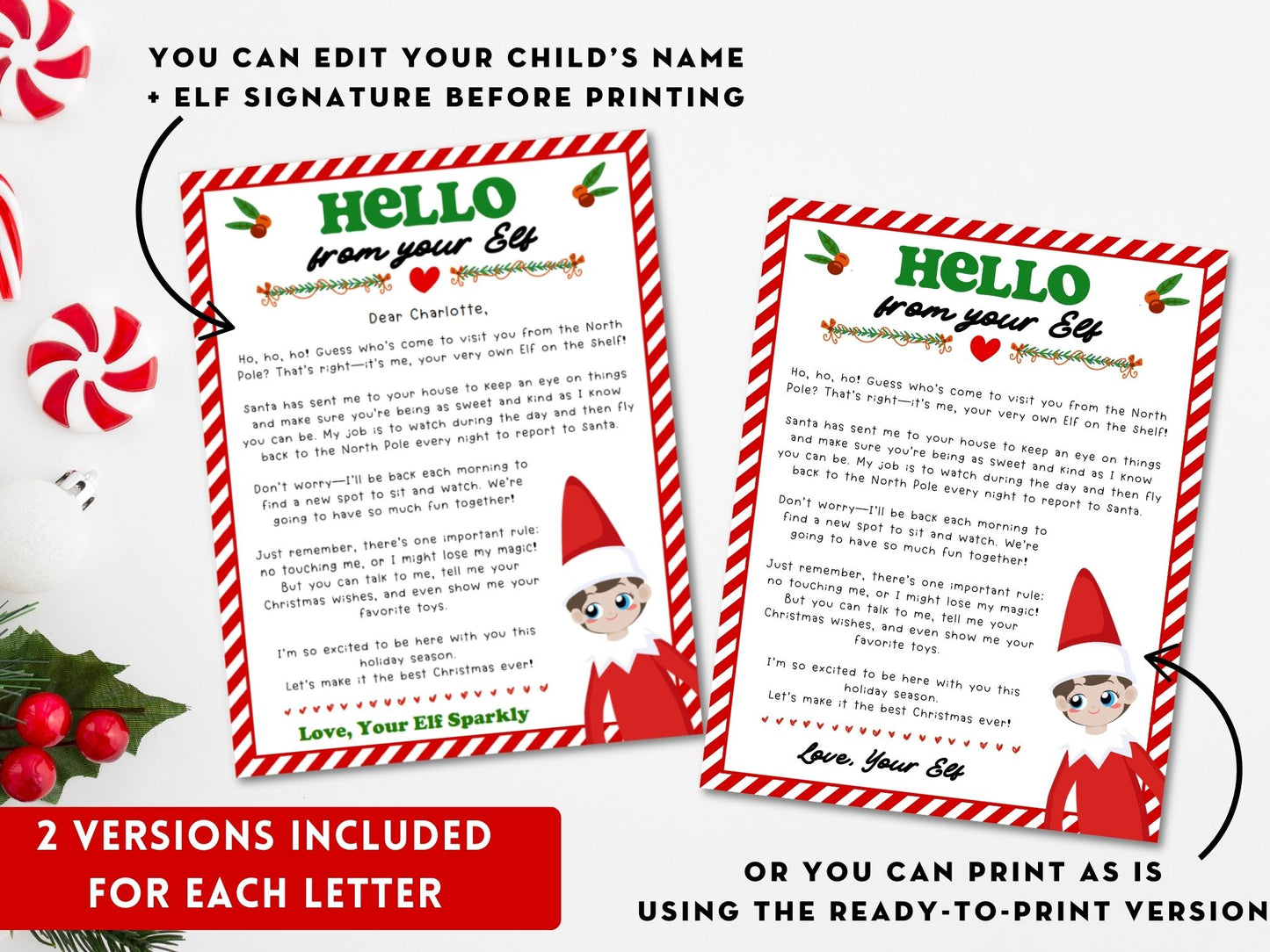 Set of 3 Editable Elf Letters