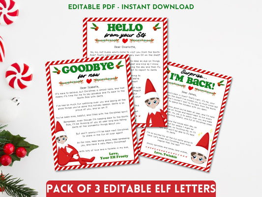 Set of 3 Editable Elf Letters