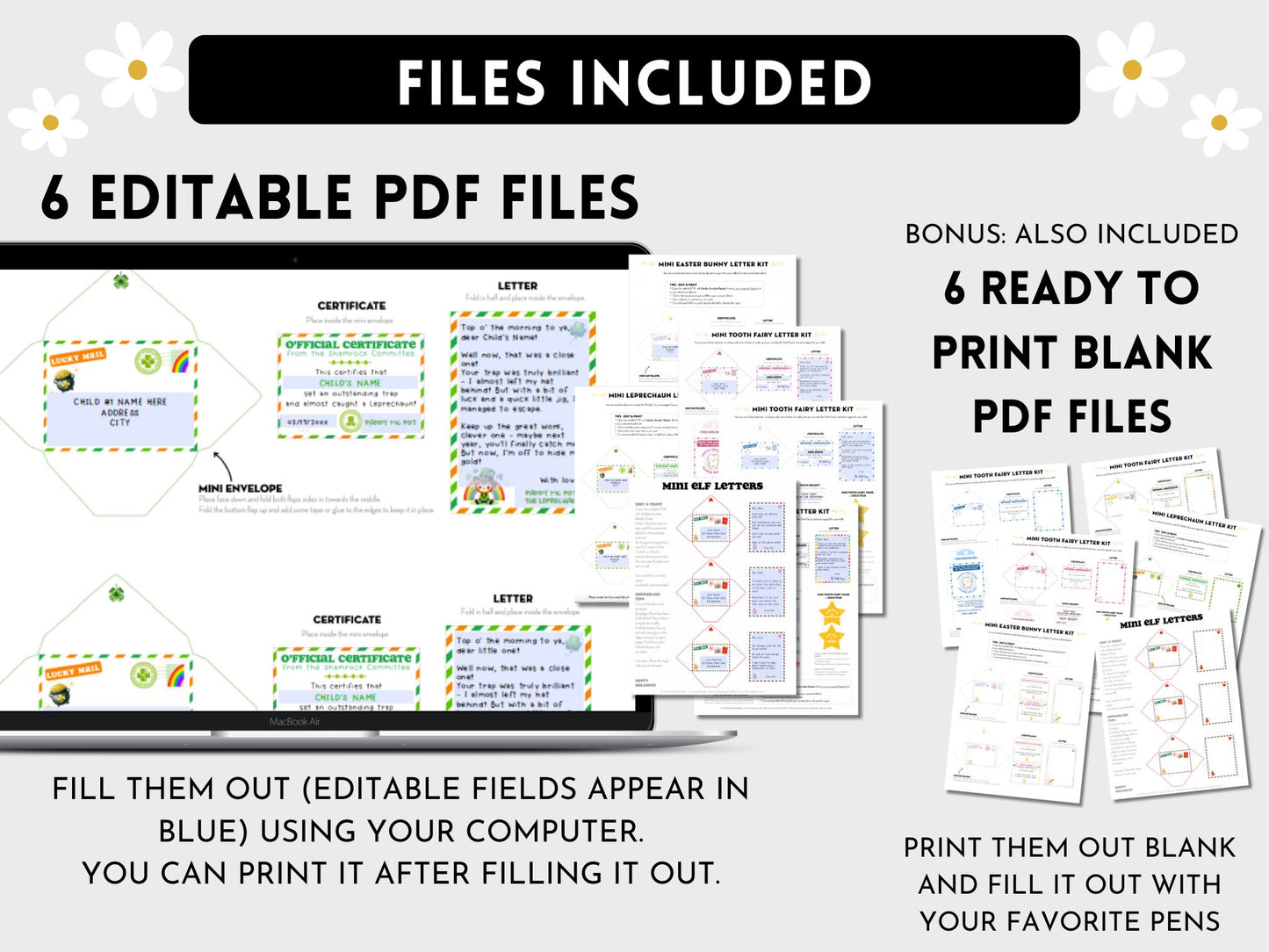 Printable BUNDLE of 6 Editable Mini Letters: Easter Bunny Letter, Leprechaun Letter, Christmas Elf Letter, Tooth Fairy Letter