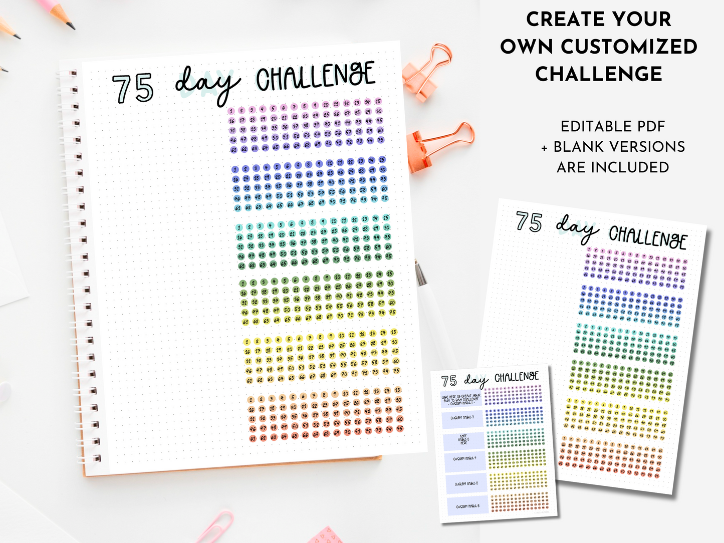 Bundle of 3: 75 Soft/Hard/Custom Challenge Tracker - Editable PDF