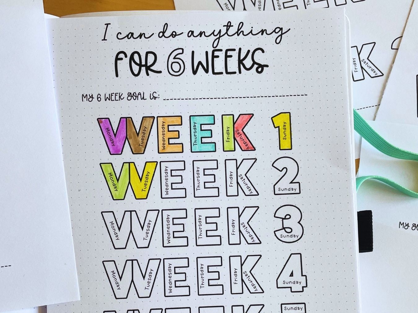 1-6 Week Goal Tracker Pack with 8 pages in A5/US Letter & Dot Grid/Blank