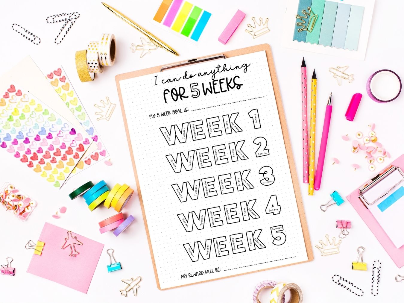 1-6 Week Goal Tracker Pack with 8 pages in A5/US Letter & Dot Grid/Blank