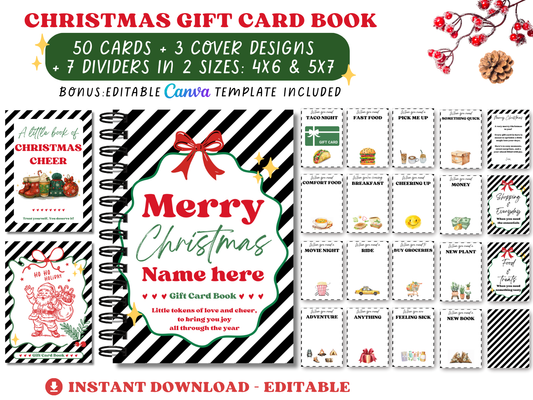 Editable & Printable Christmas Gift Card Book - 50 gift card holders + 3 covers in 2 sizes 4x6 & 5x7 (SET A)