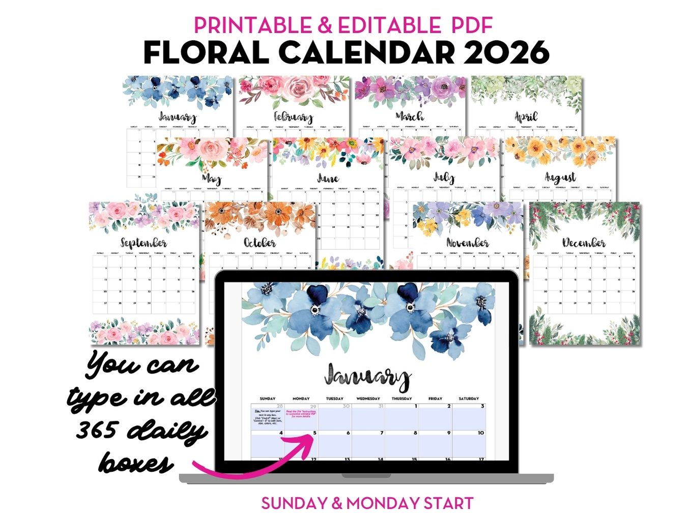 EDITABLE PDF 2026 Floral Calendar