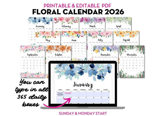 EDITABLE PDF 2026 Floral Calendar