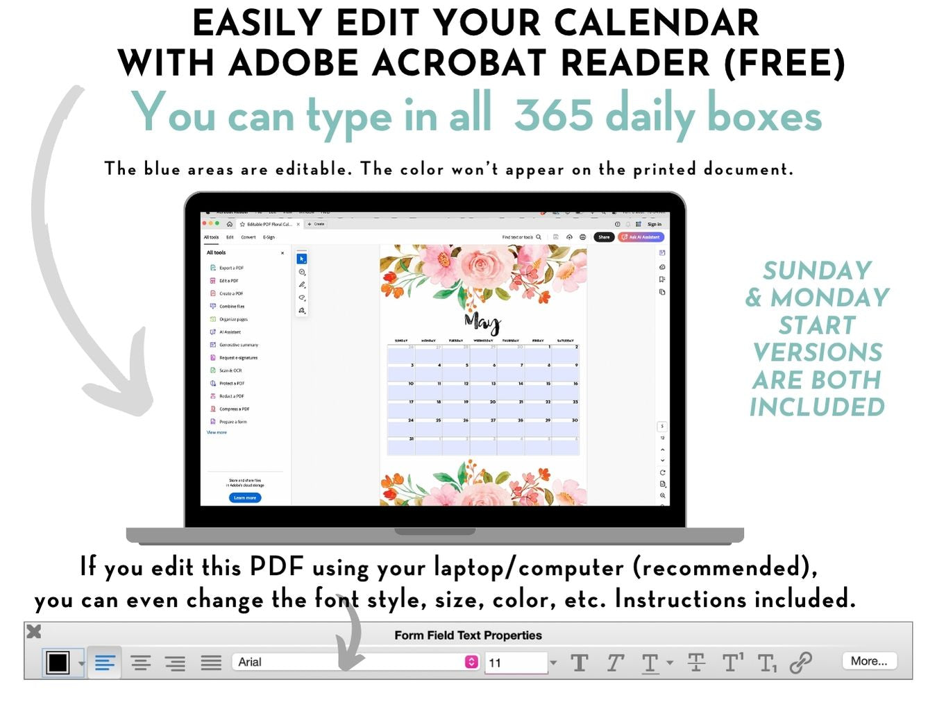 EDITABLE PDF 2026 Floral Calendar