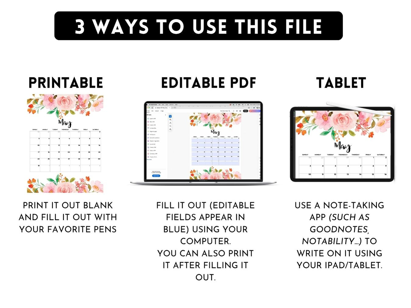 EDITABLE PDF 2026 Floral Calendar