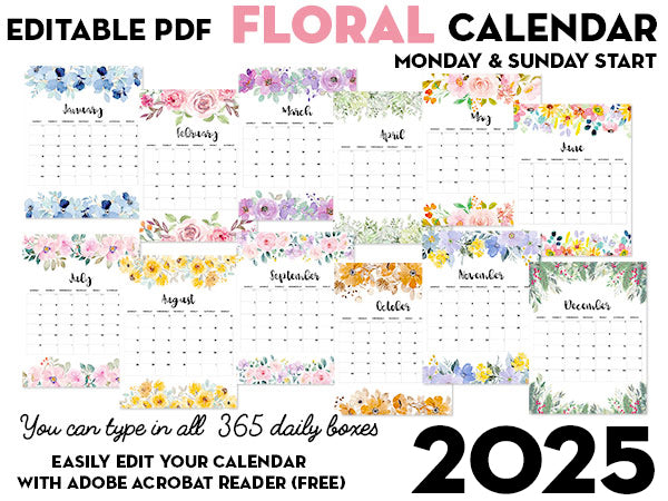 EDITABLE PDF 2025 Floral Calendar