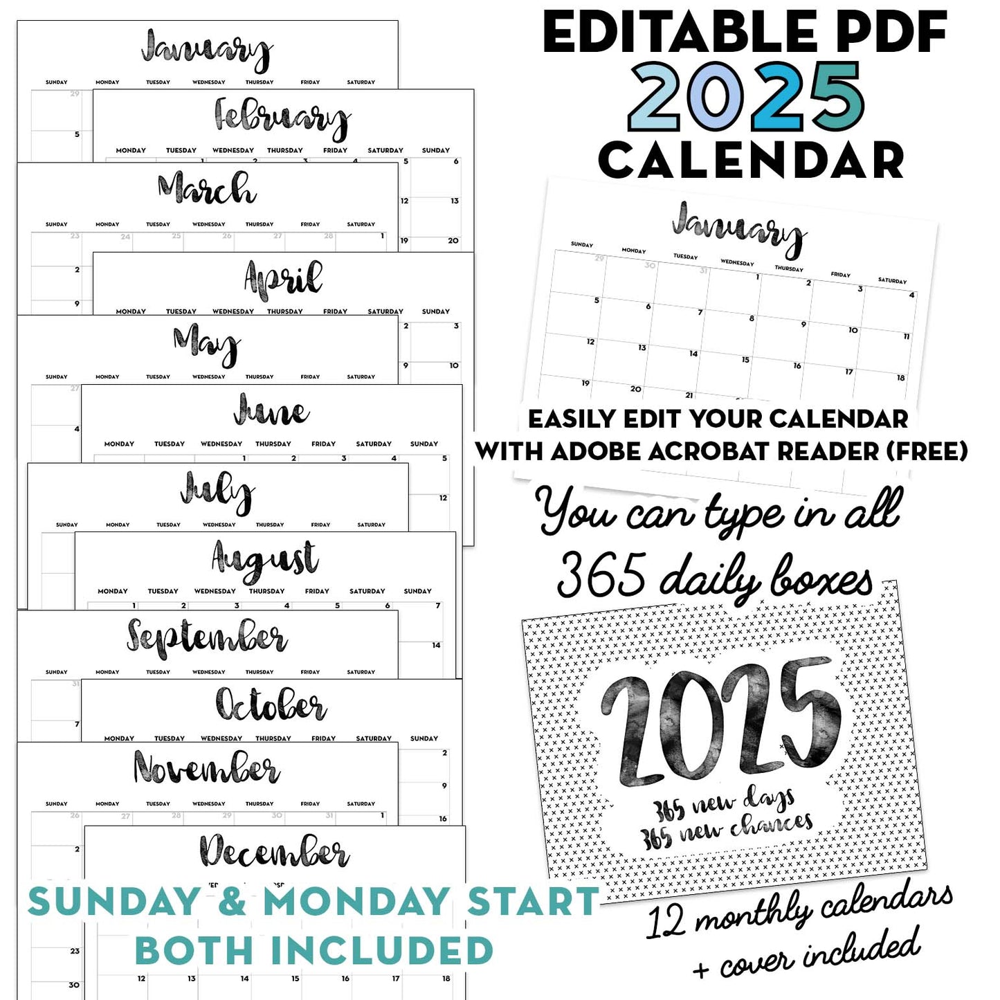 2025 Monthly Calendar - EDITABLE PDF