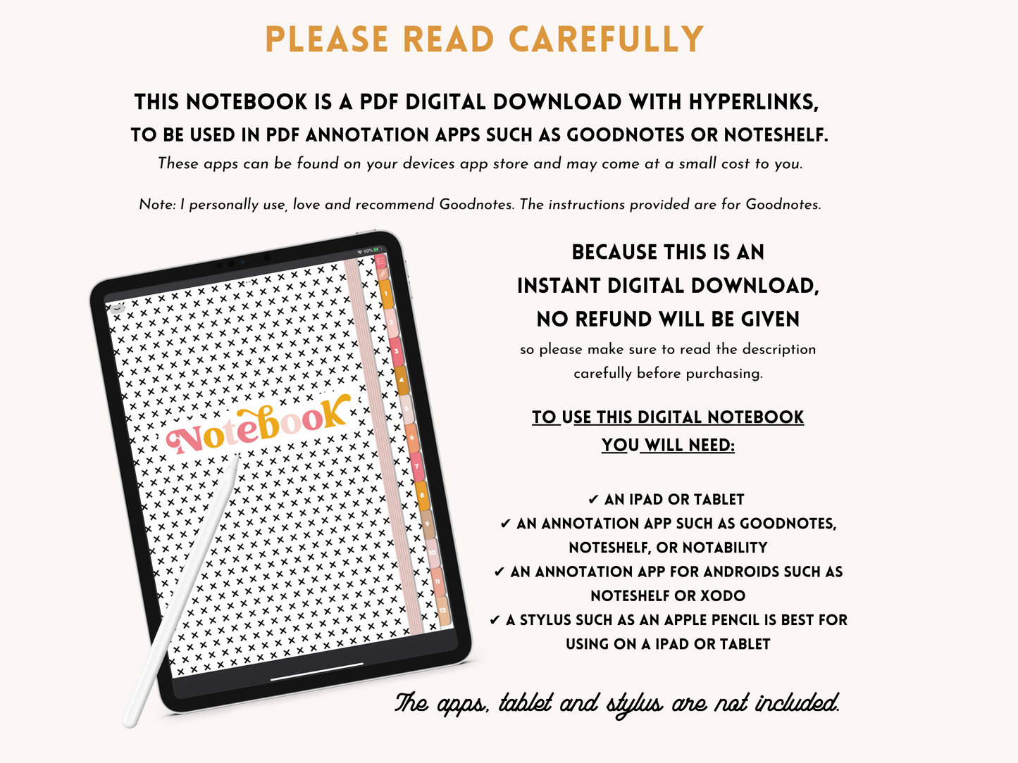 Digital Notebook with 12 hyperlinked tabs for iPad and tablets - Goodnotes & Notability Notebook
