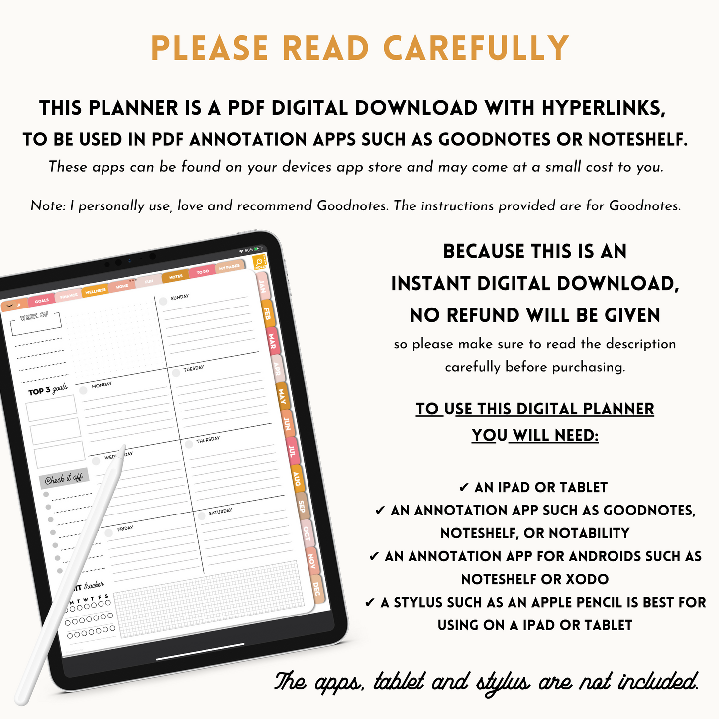 Undated Digital Planner for iPad and tablets