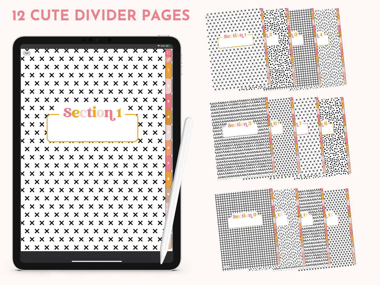 Digital Notebook with 12 hyperlinked tabs  for iPad and tablets - Goodnotes & Notability Notebook