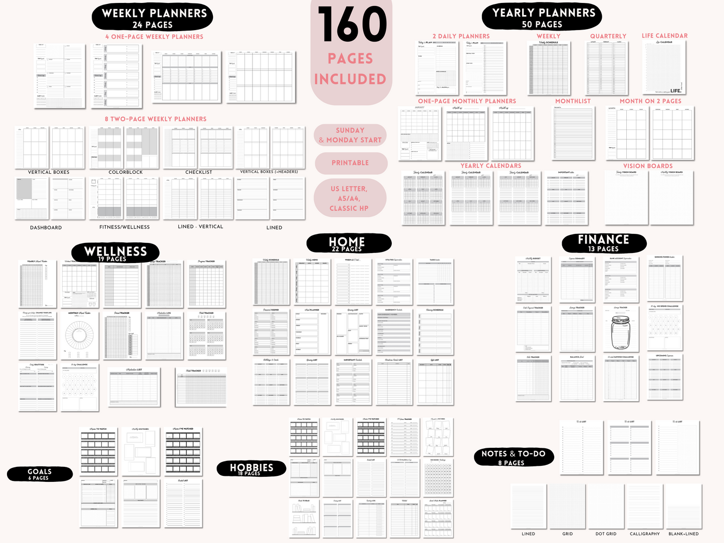 The Planner Lover Bundle: 160 Planner Inserts + 63 Planner Stickers Sheets
