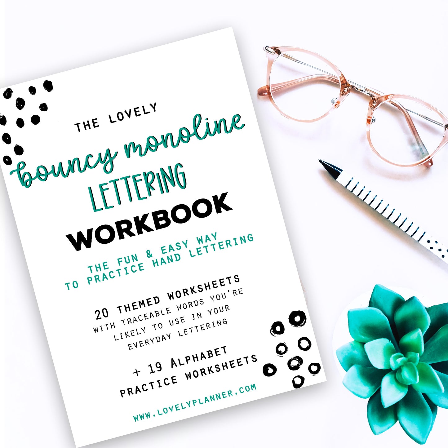 Bounce Monoline Script Lettering - 40 Practice Worksheets