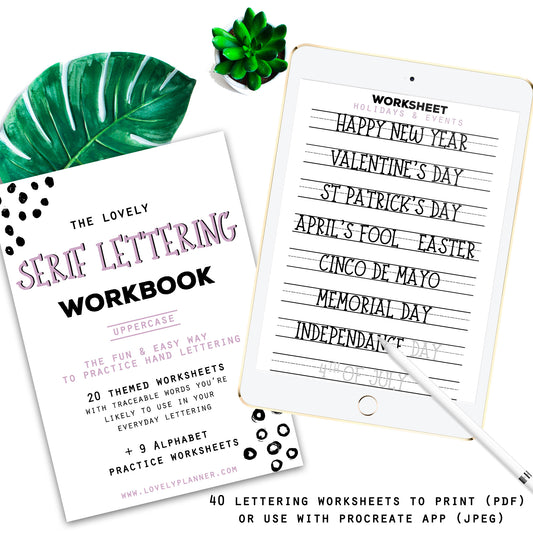 Serif Lettering (Caps) - 30 Practice Worksheets