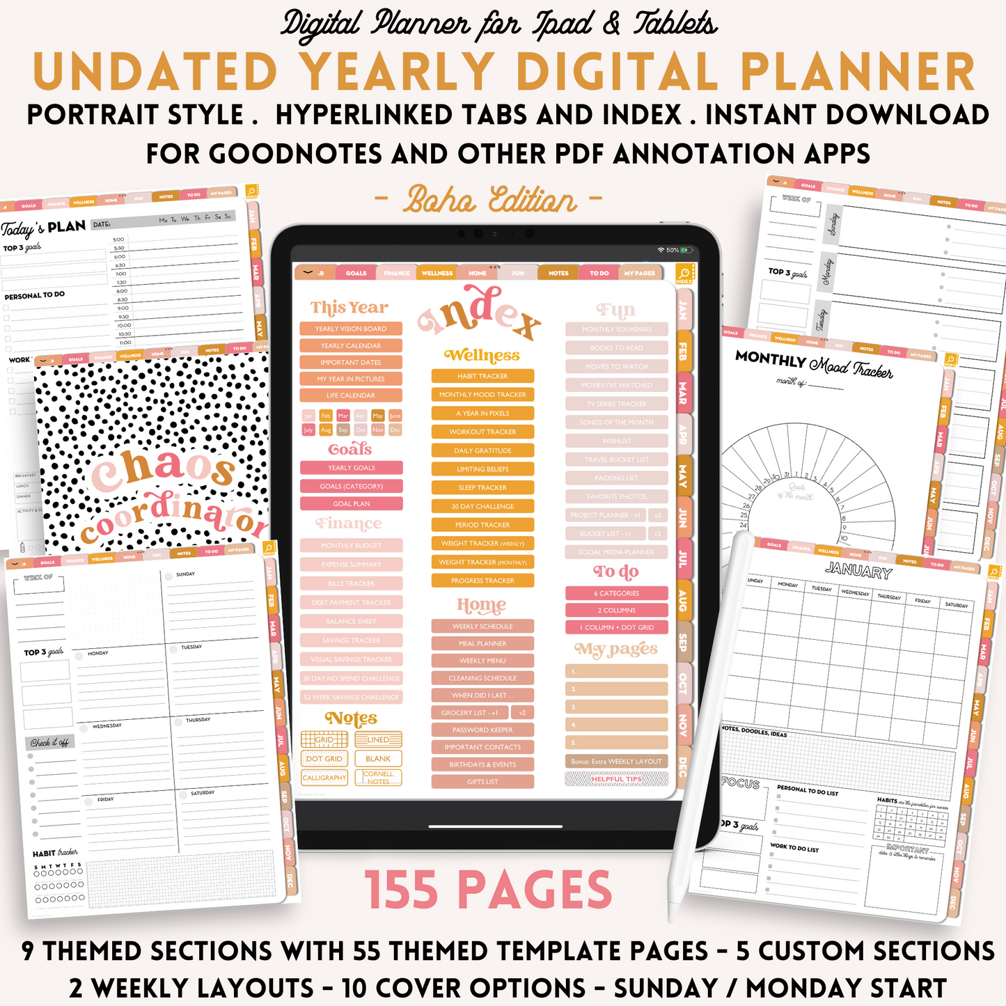 Undated Digital Planner for iPad and tablets