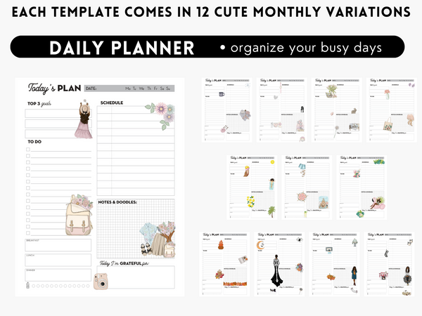 The Seasonal Planner Pack - 132 Pages: 12 Months of Cute Planner Pages - printable or digital planner