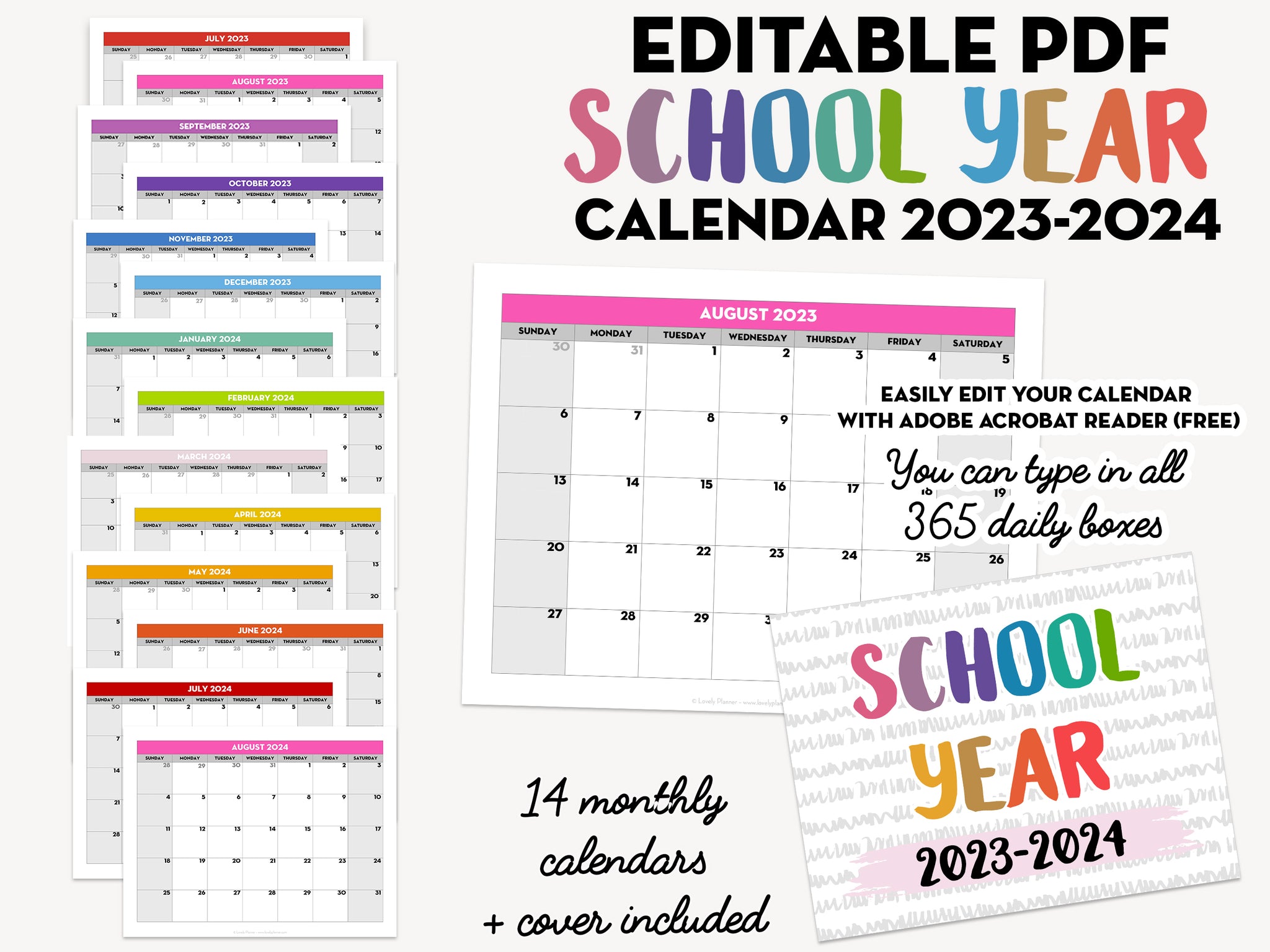 EDITABLE PDF - 2023-2024 Monthly School Calendar