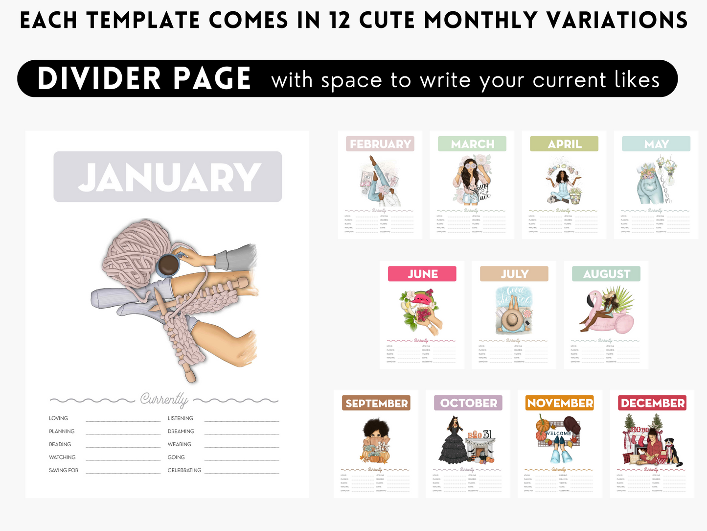 The Seasonal Planner Pack - 132 Pages: 12 Months of Cute Planner Pages - printable or digital planner