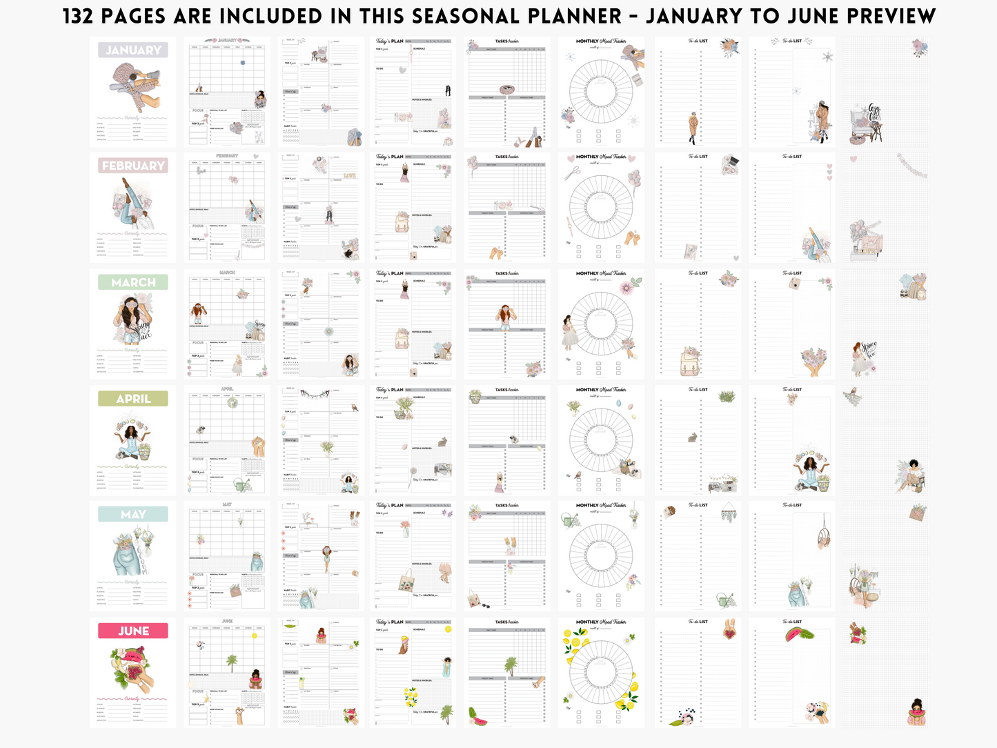 The Seasonal Planner Pack - 132 Pages: 12 Months of Cute Planner Pages - printable or digital planner