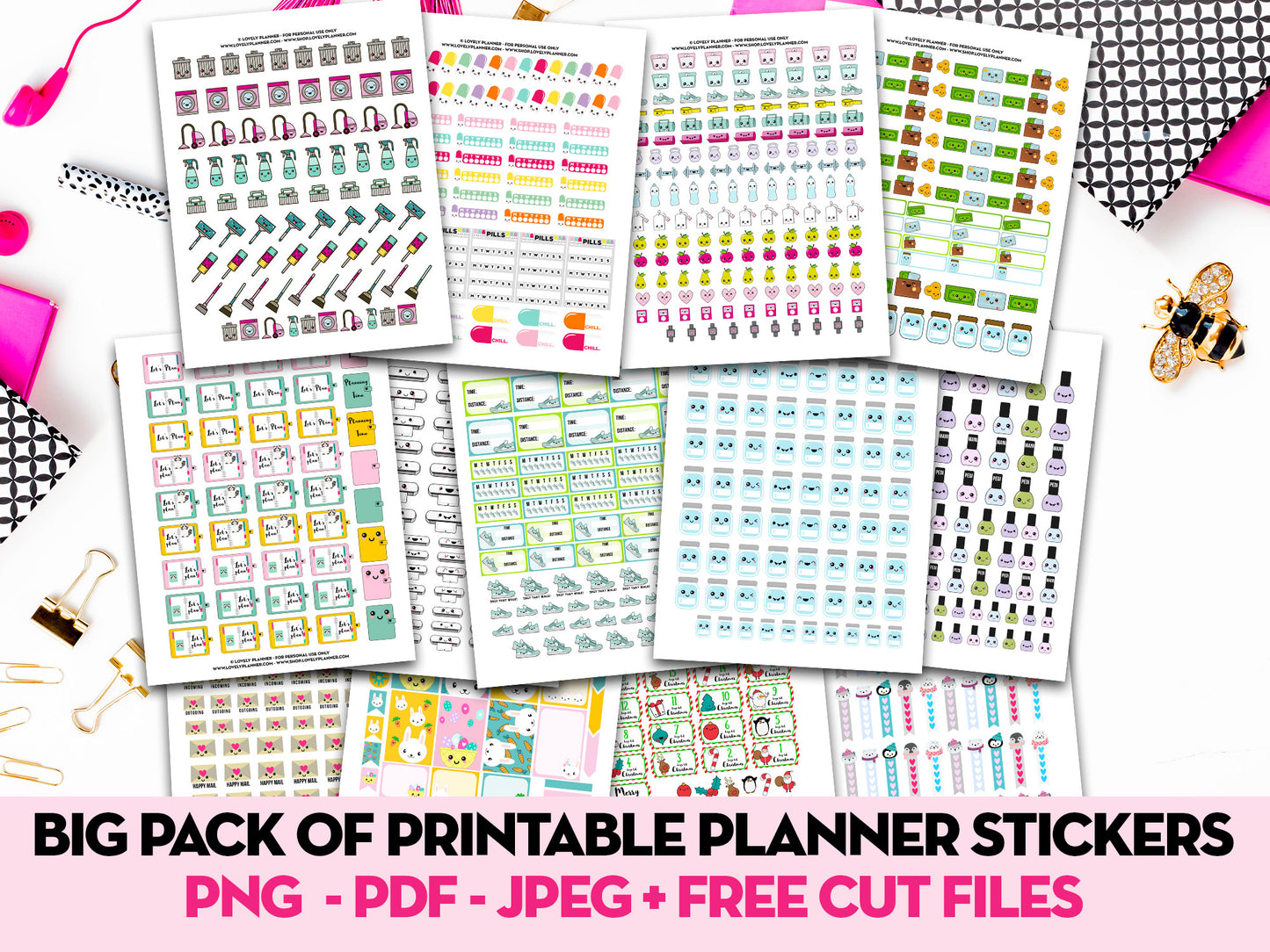The Planner Lover Bundle: 160 Planner Inserts + 63 Planner Stickers Sheets